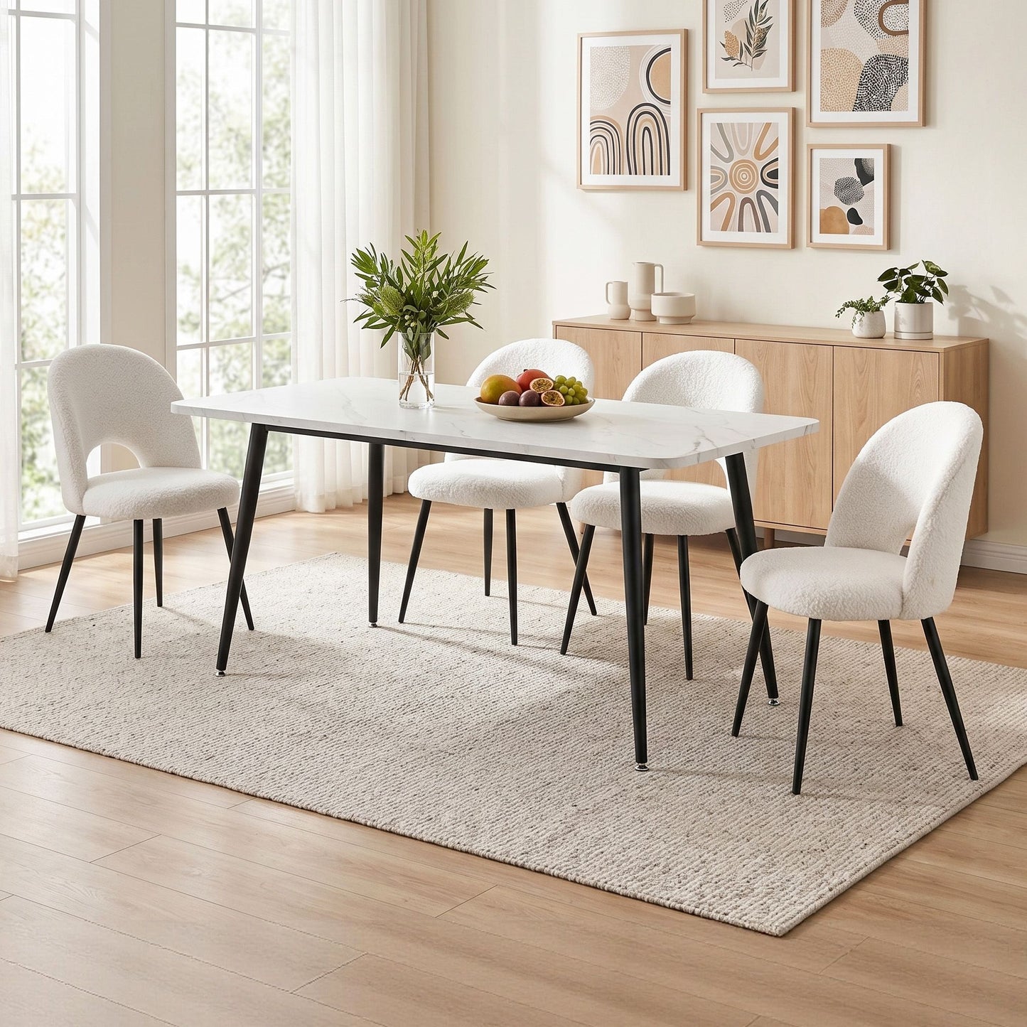 TWSC Dining Table and Chairs Set 5pcs Kitchen Furniture Marble White