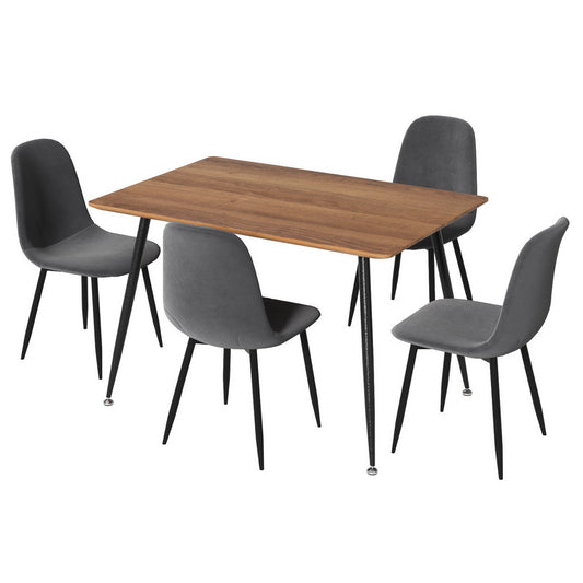 Dining Table and 4 Chairs Set – Grey Metal Frame, Wood Grain Top