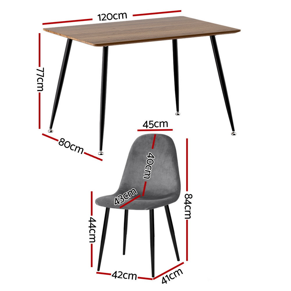Dining Table and 4 Chairs Set – Grey Metal Frame, Wood Grain Top