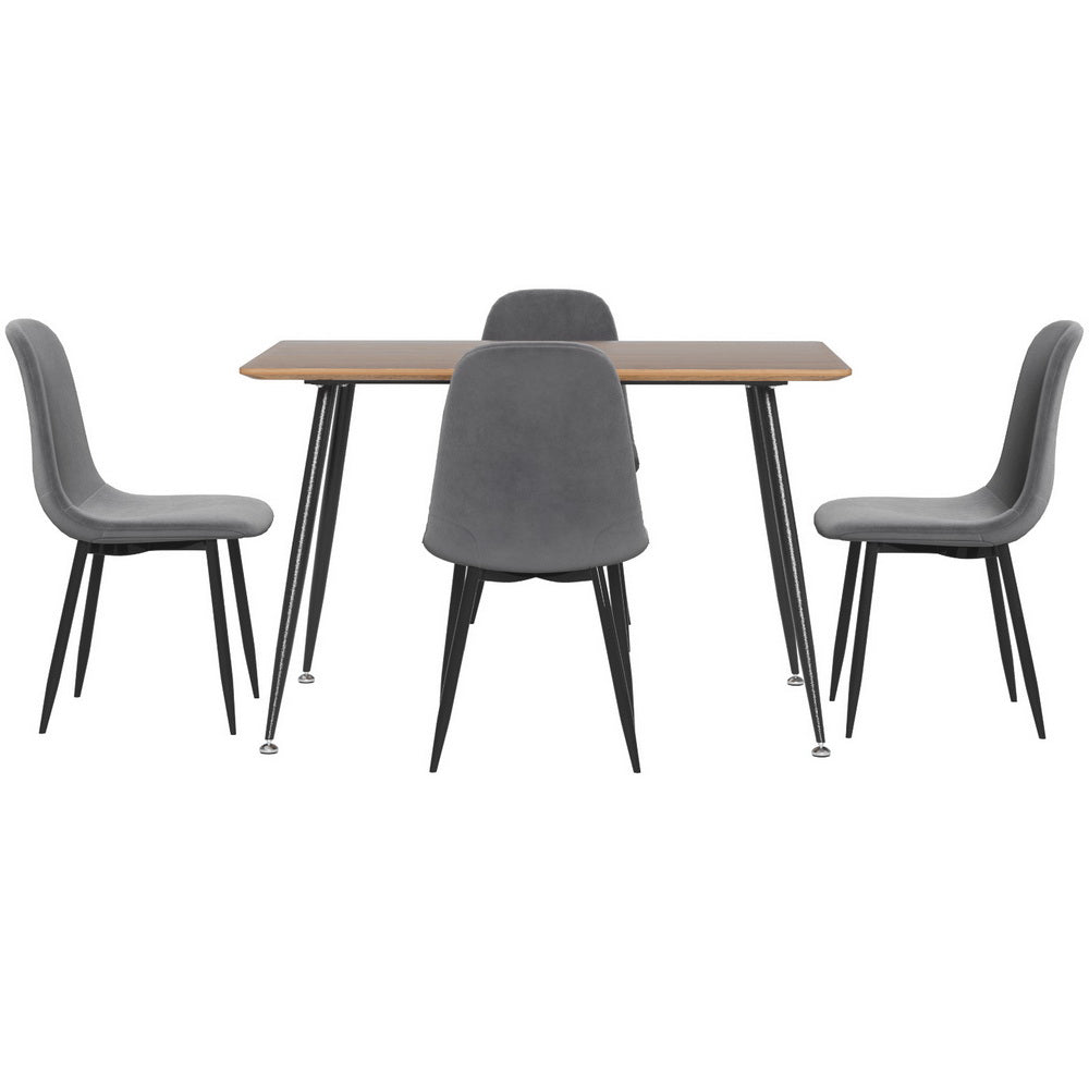 Dining Table and 4 Chairs Set – Grey Metal Frame, Wood Grain Top