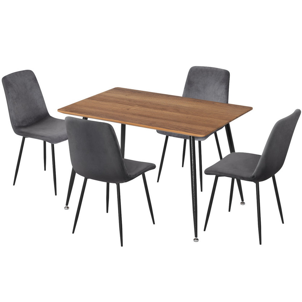 Dining Table and 4 Velvet Chairs Set – Grey, Industrial Style
