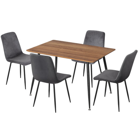 Dining Table and 4 Velvet Chairs Set – Grey, Industrial Style