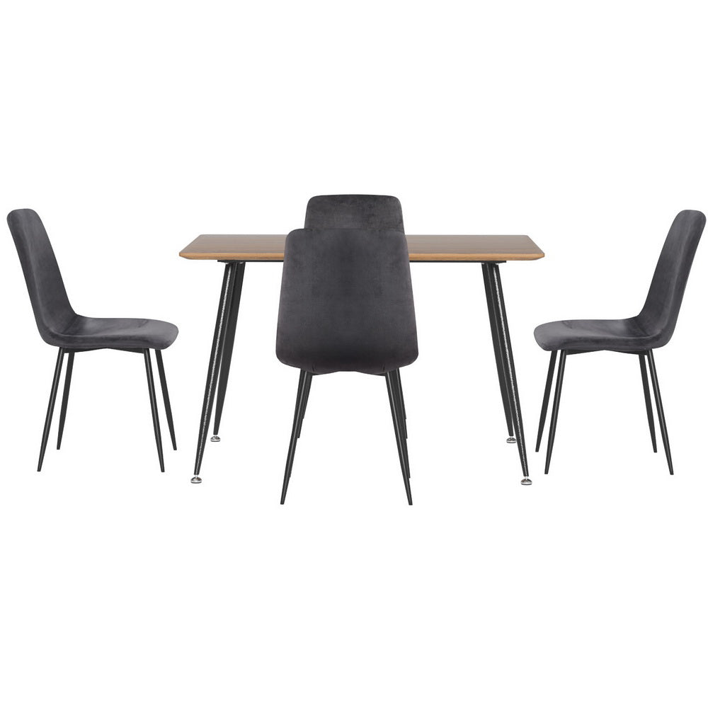 Dining Table and 4 Velvet Chairs Set – Grey, Industrial Style