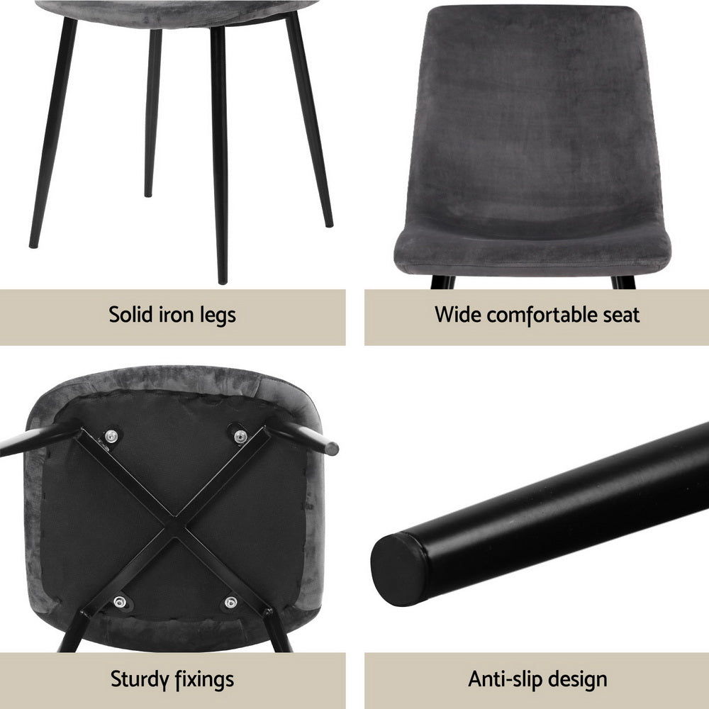 Dining Table and 4 Velvet Chairs Set – Grey, Industrial Style