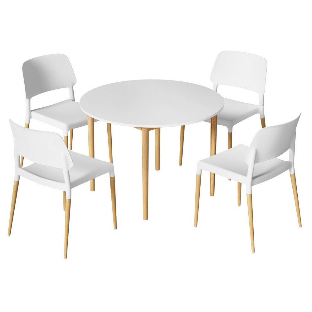 Demi Dining Table and 4 Chairs Set – White Wood, Nordic Design