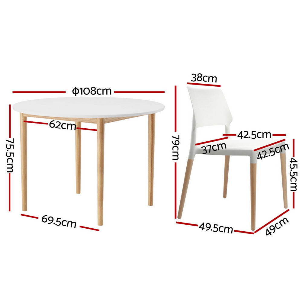 Demi Dining Table and 4 Chairs Set – White Wood, Nordic Design