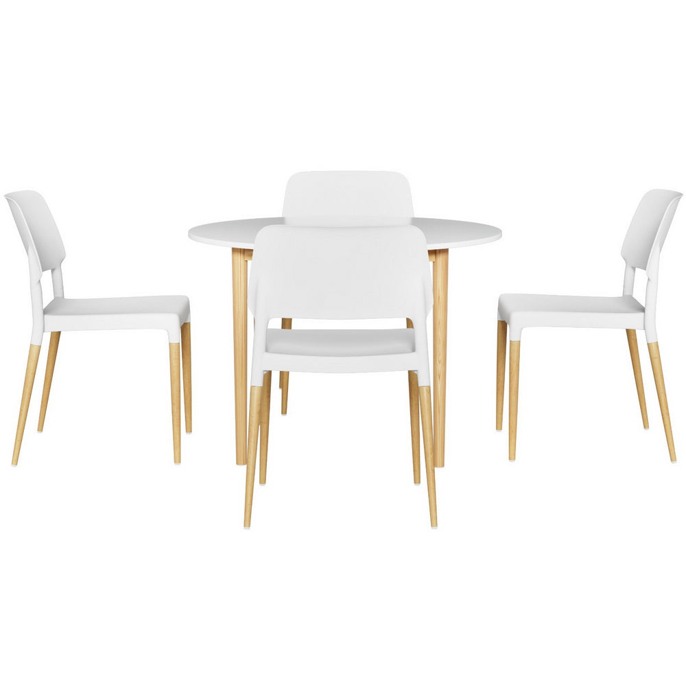 Demi Dining Table and 4 Chairs Set – White Wood, Nordic Design