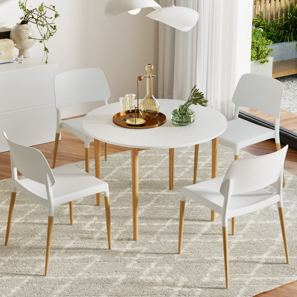 Demi Dining Table and 4 Chairs Set – White Wood, Nordic Design