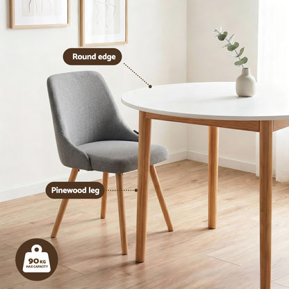 TWSC Round Dining Table and Chairs Set 5pcs Compact Kitchen Furniture White Natural Wood & Grey