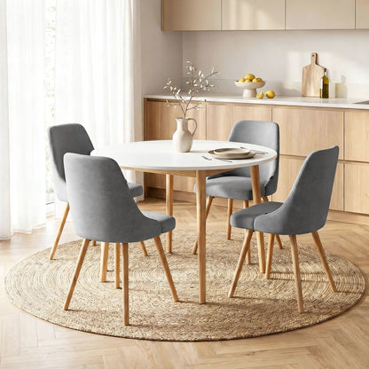 TWSC Round Dining Table and Chairs Set 5pcs Compact Kitchen Furniture White Natural Wood & Grey