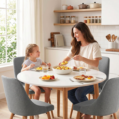 TWSC Round Dining Table and Chairs Set 5pcs Compact Kitchen Furniture White Natural Wood & Grey