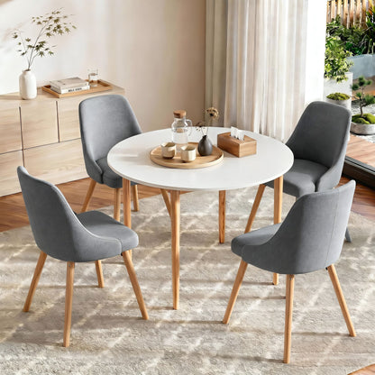 TWSC Round Dining Table and Chairs Set 5pcs Compact Kitchen Furniture White Natural Wood & Grey