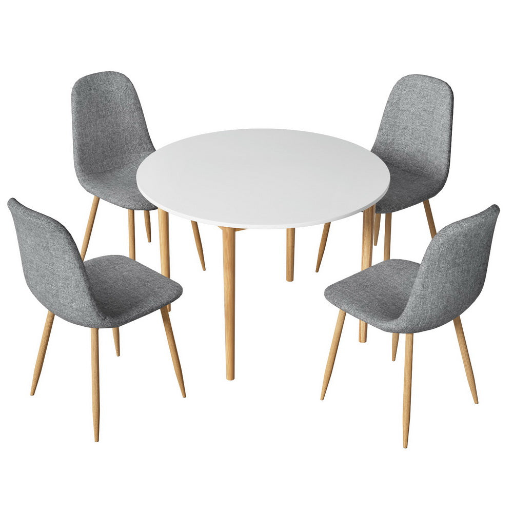 Demi Dining Table and 4 Chairs Set – Round White Table with Grey Chairs