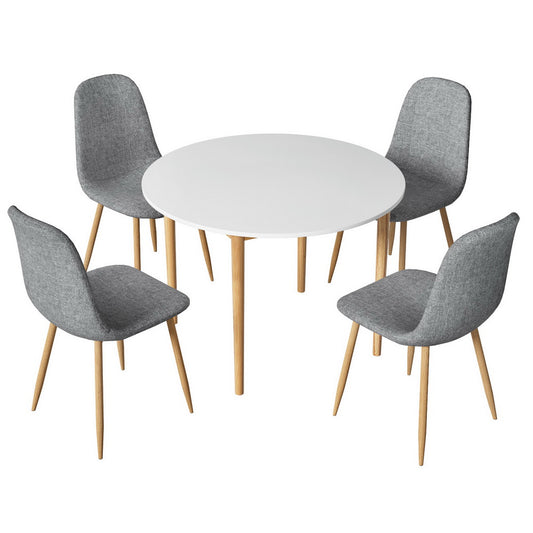 Demi Dining Table and 4 Chairs Set – Round White Table with Grey Chairs