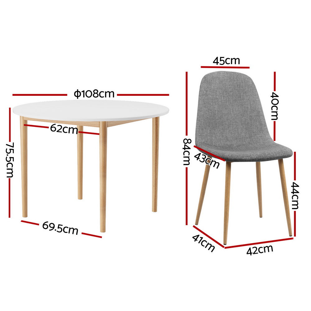 Demi Dining Table and 4 Chairs Set – Round White Table with Grey Chairs