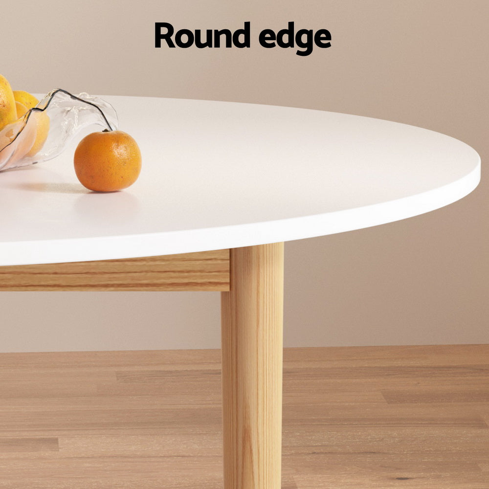 Demi Dining Table and 4 Chairs Set – Round White Table with Grey Chairs