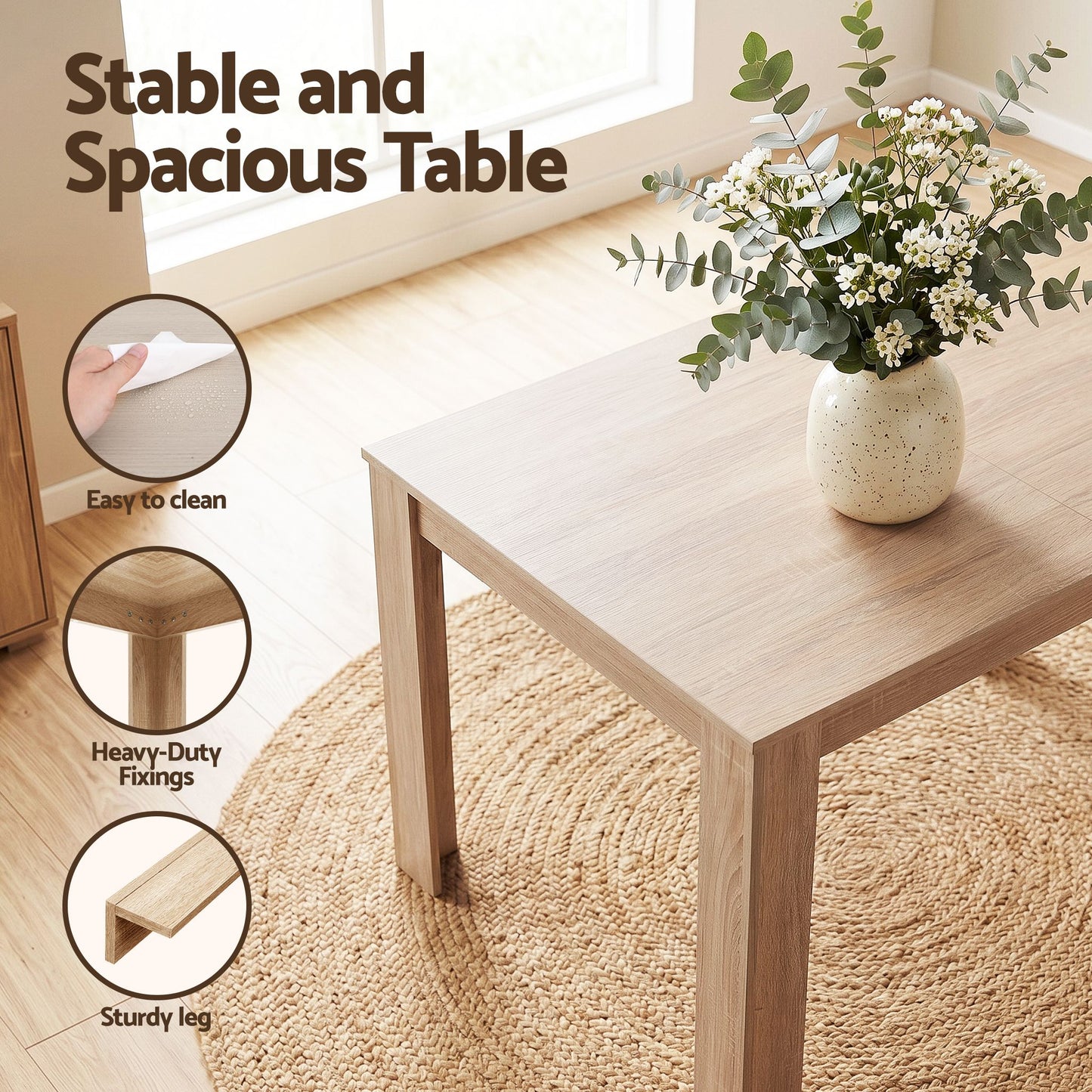 TWSC 3 Piece Dining Sets, 120cm Wooden Dining Table and 2 Upholstered Chairs Set, Space-Saving Modern Kitchen Dining Suite for Home Apartment (Oak)