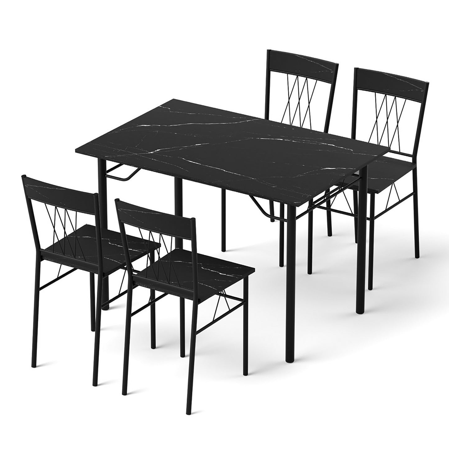 Dining Table and 4 Chairs Set – Compact Black Marble Kitchen Furniture