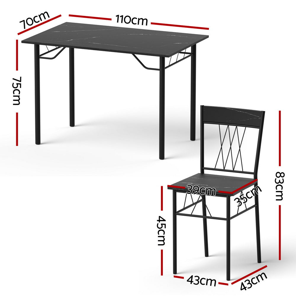 Dining Table and 4 Chairs Set – Compact Black Marble Kitchen Furniture