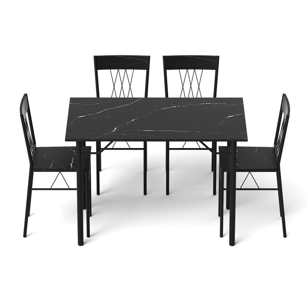 Dining Table and 4 Chairs Set – Compact Black Marble Kitchen Furniture