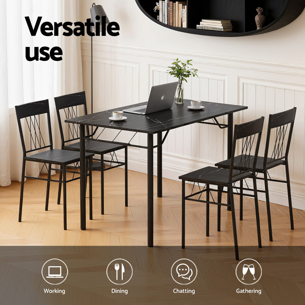 Dining Table and 4 Chairs Set – Compact Black Marble Kitchen Furniture