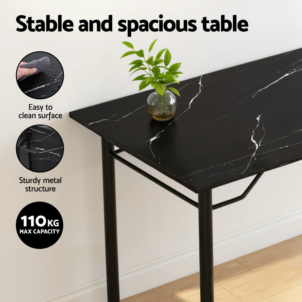Dining Table and 4 Chairs Set – Compact Black Marble Kitchen Furniture
