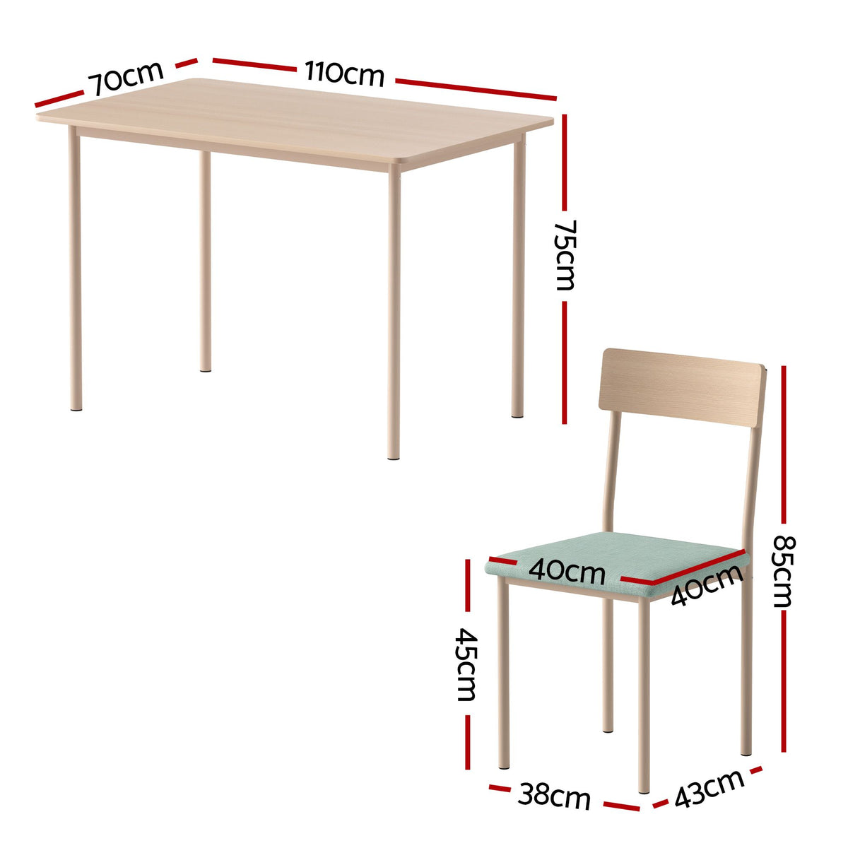TWSC Dining Table and Chairs Set of 5 Compact Kitchen Furniture Natural Light Green
