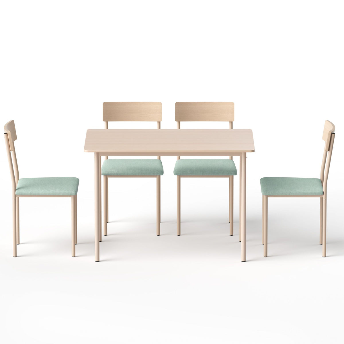 TWSC Dining Table and Chairs Set of 5 Compact Kitchen Furniture Natural Light Green