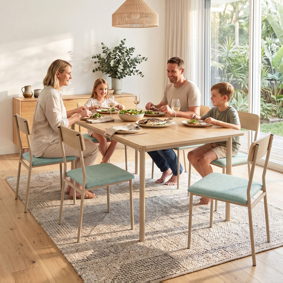 TWSC Dining Table and Chairs Set of 5 Compact Kitchen Furniture Natural Light Green