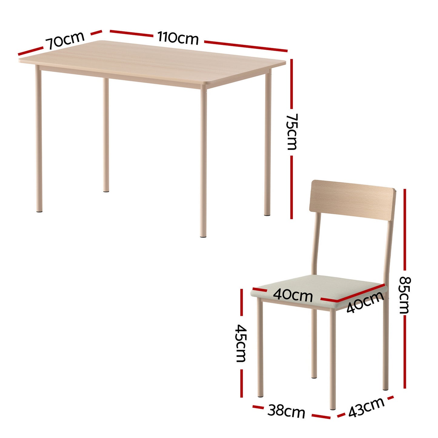 Dining Table and Chairs Set – Compact Design, Natural Beige Finish