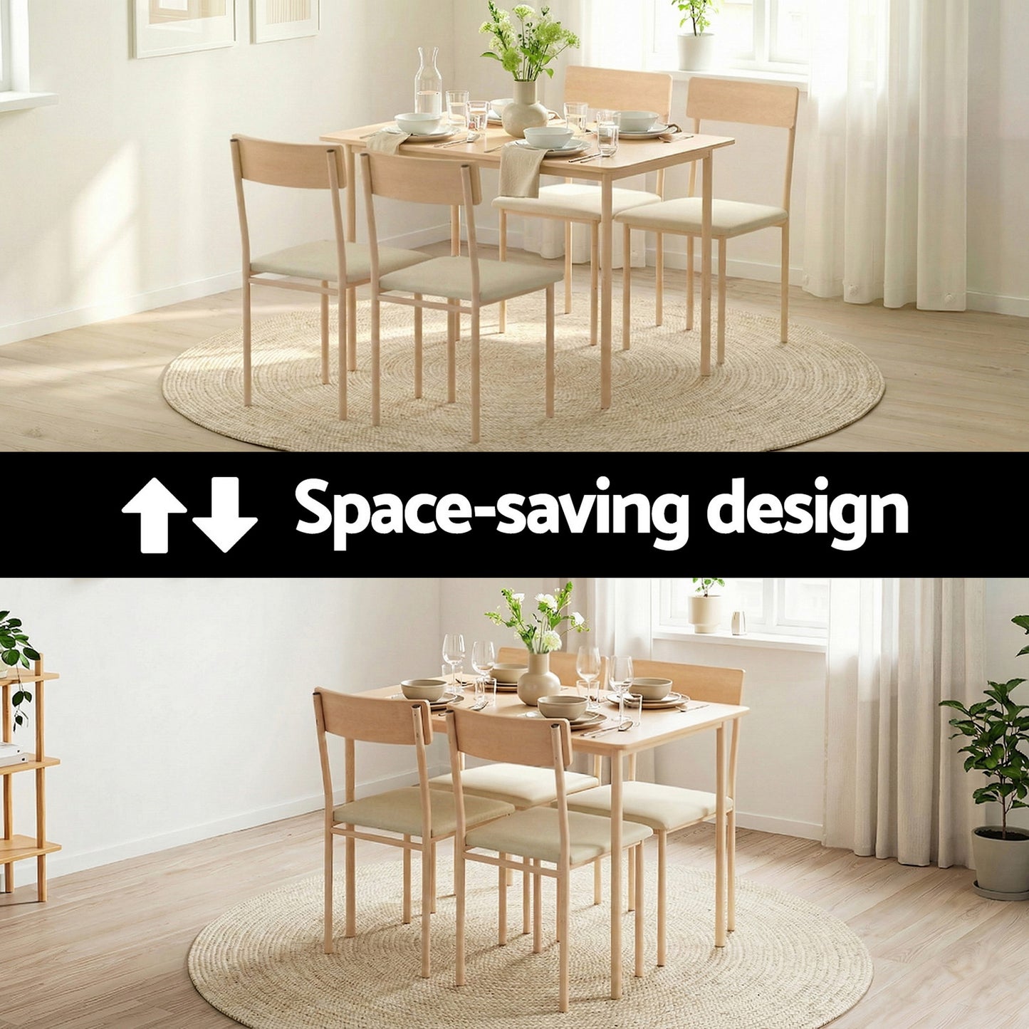 Dining Table and Chairs Set – Compact Design, Natural Beige Finish