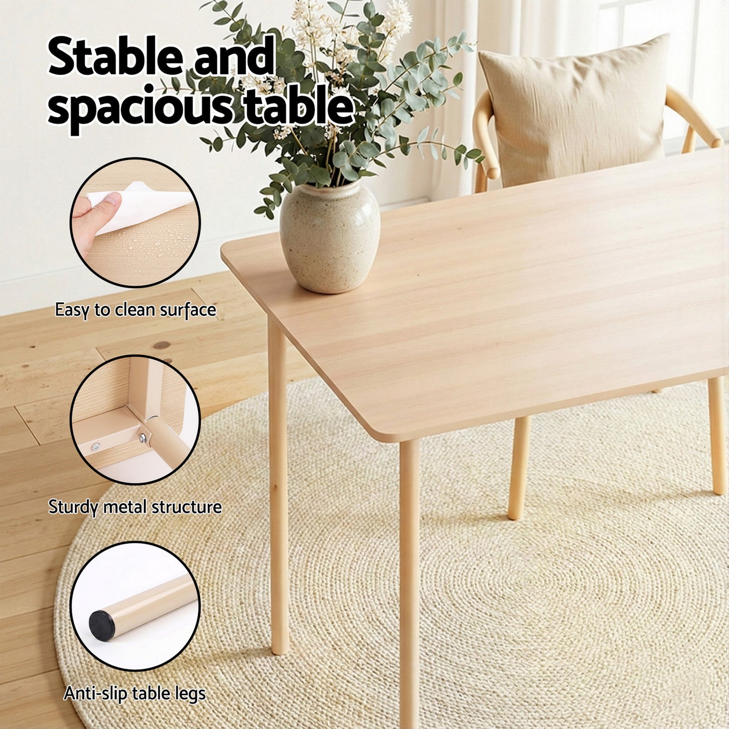 Dining Table and Chairs Set – Compact Design, Natural Beige Finish