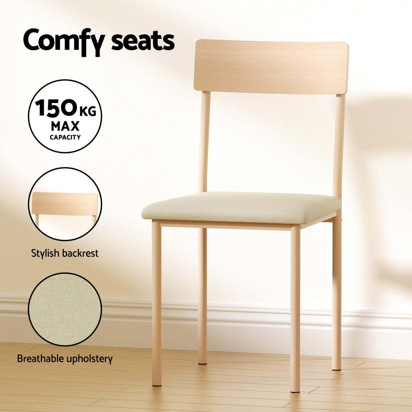 Dining Table and Chairs Set – Compact Design, Natural Beige Finish