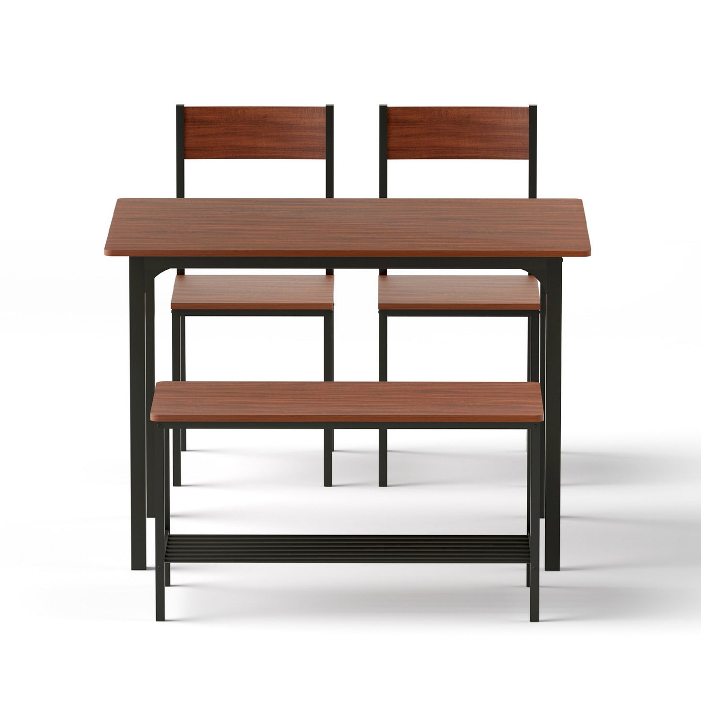 Dining Table and Chairs Set with Storage Bench – Walnut and Black