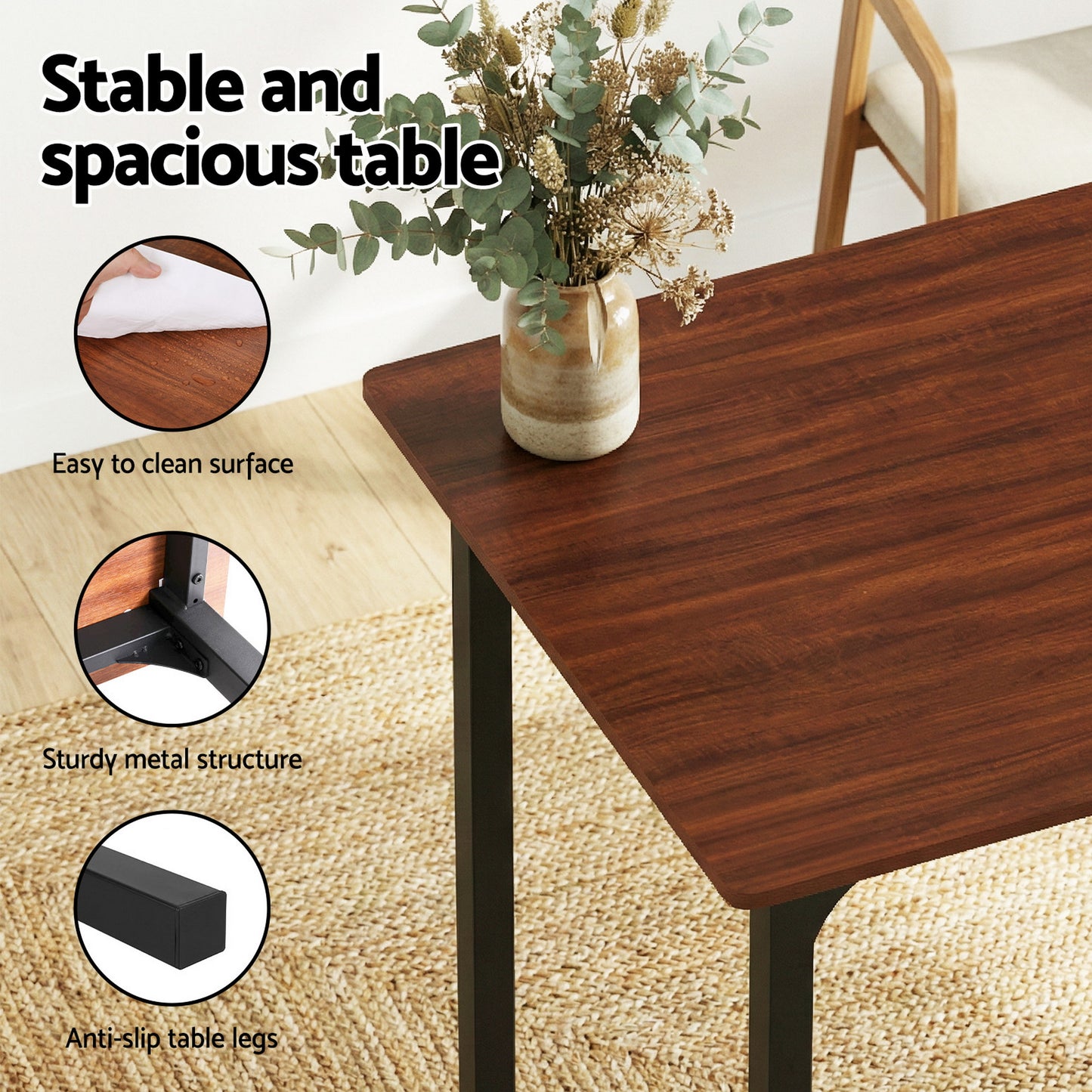 Dining Table and Chairs Set with Storage Bench – Walnut and Black