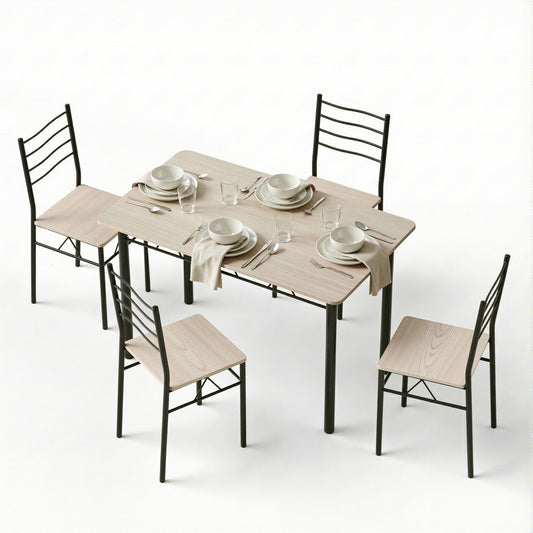 Dining Table and Chairs Set – Compact Modern Oak with Black Metal Frame