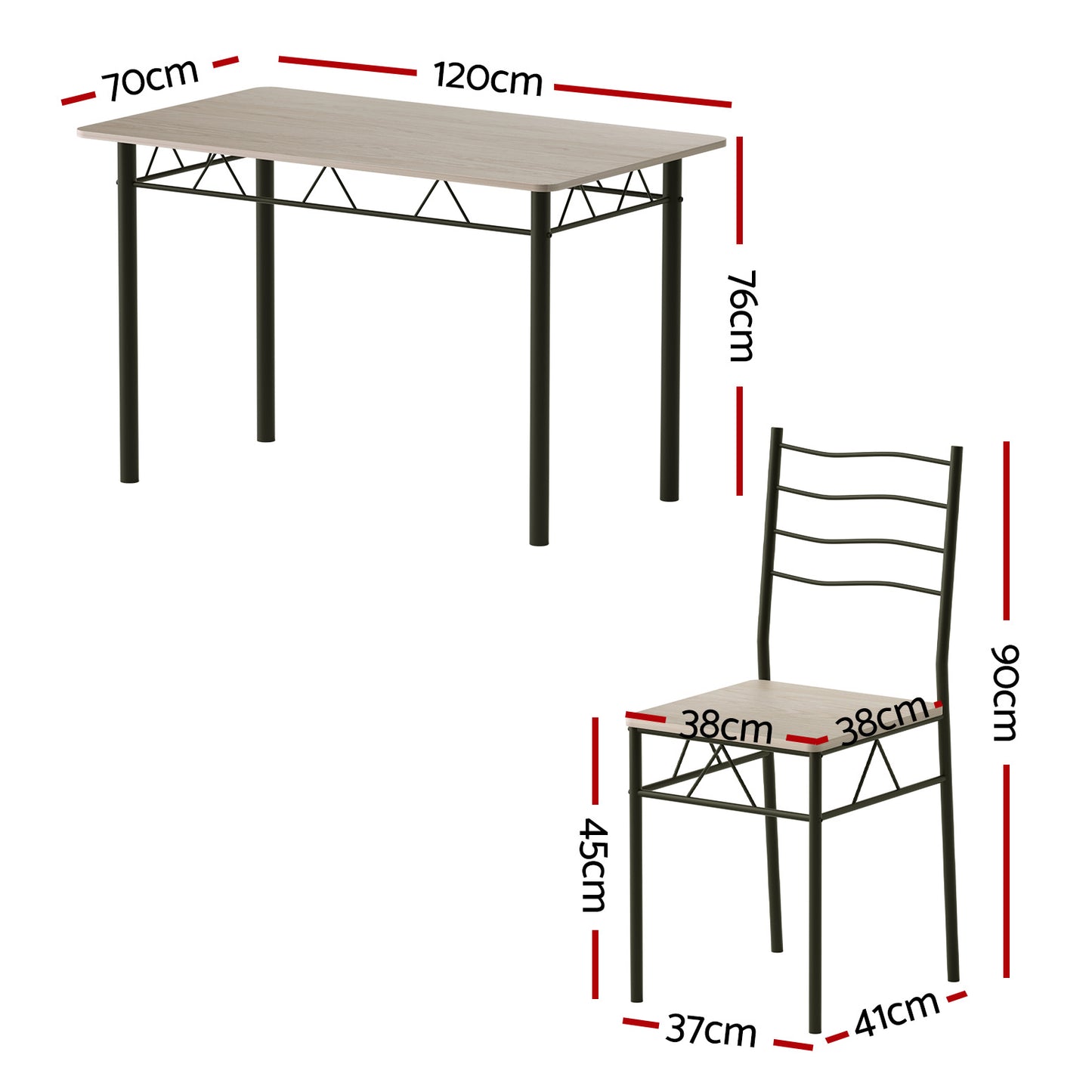 Dining Table and Chairs Set – Compact Modern Oak with Black Metal Frame