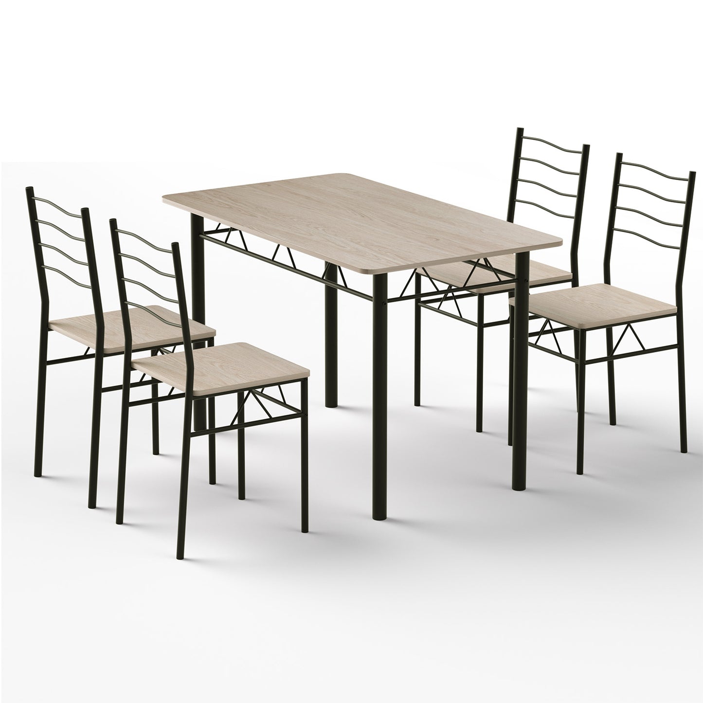 Dining Table and Chairs Set – Compact Modern Oak with Black Metal Frame