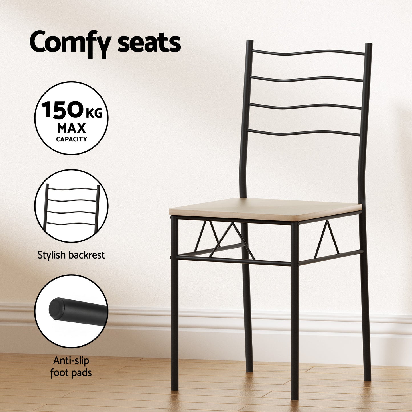 Dining Table and Chairs Set – Compact Modern Oak with Black Metal Frame