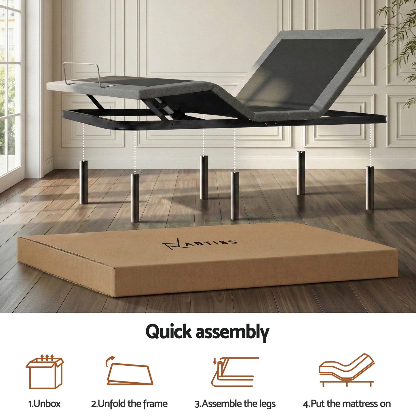 Adjustable Electric Bed Frame – Wireless Remote, King Size, Zero Gravity Mode