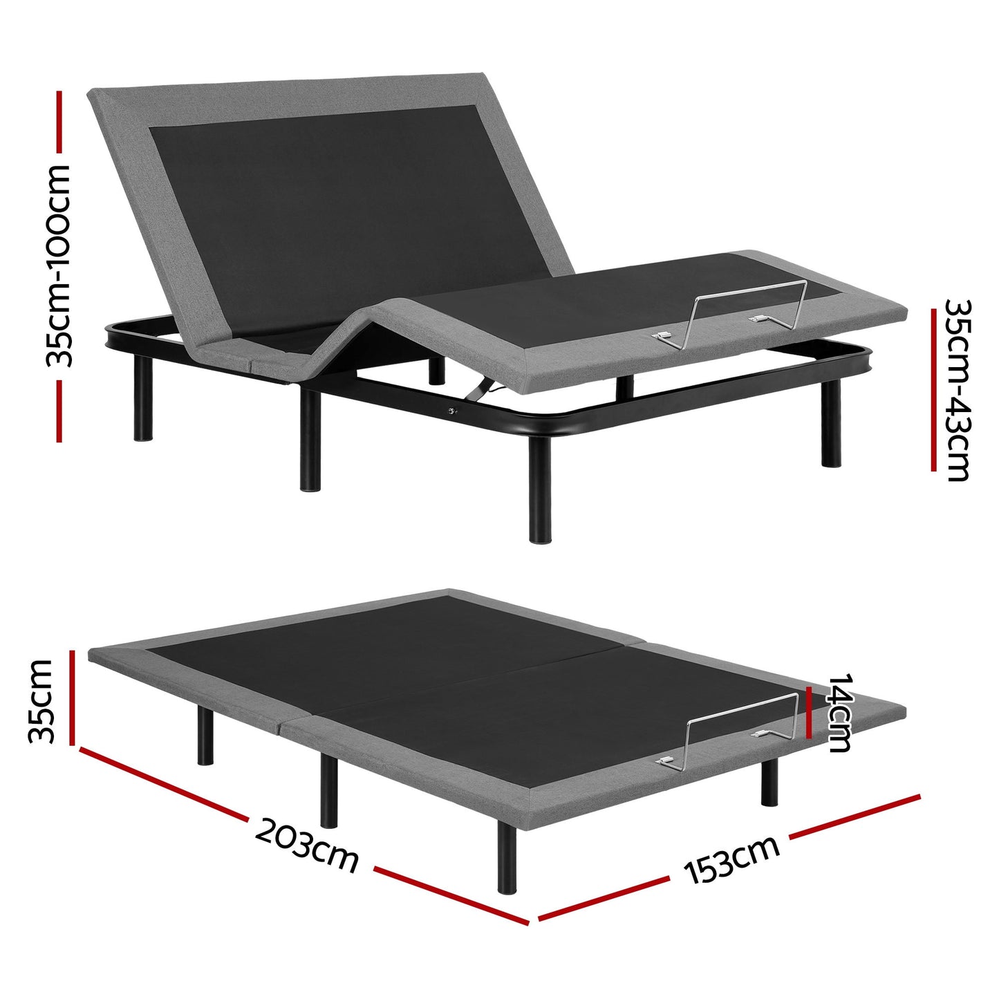 Adjustable Electric Bed Frame – Wireless Remote, Queen Size, Black