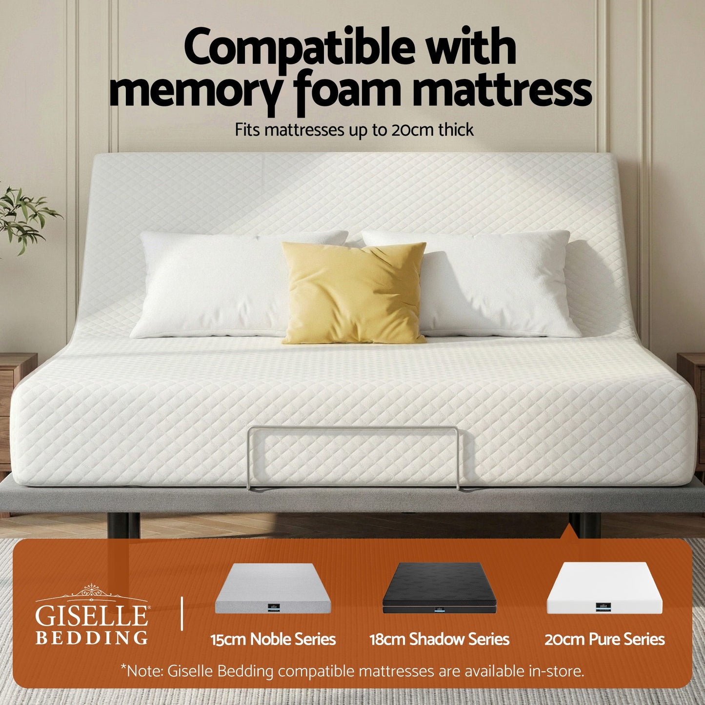 Adjustable Electric Bed Frame – Wireless Remote, Queen Size, Black
