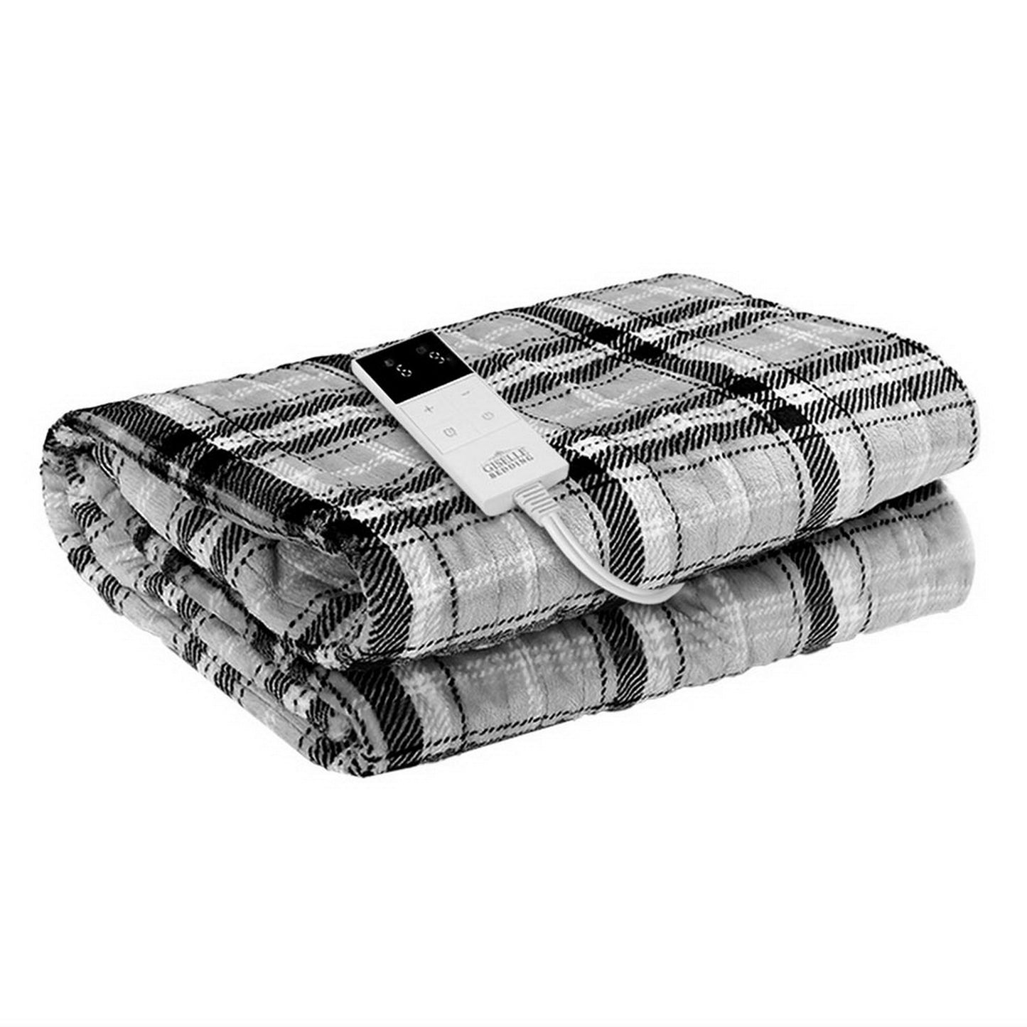 Electric Throw Rug – Washable Heated Flannel, Grey White Checkered