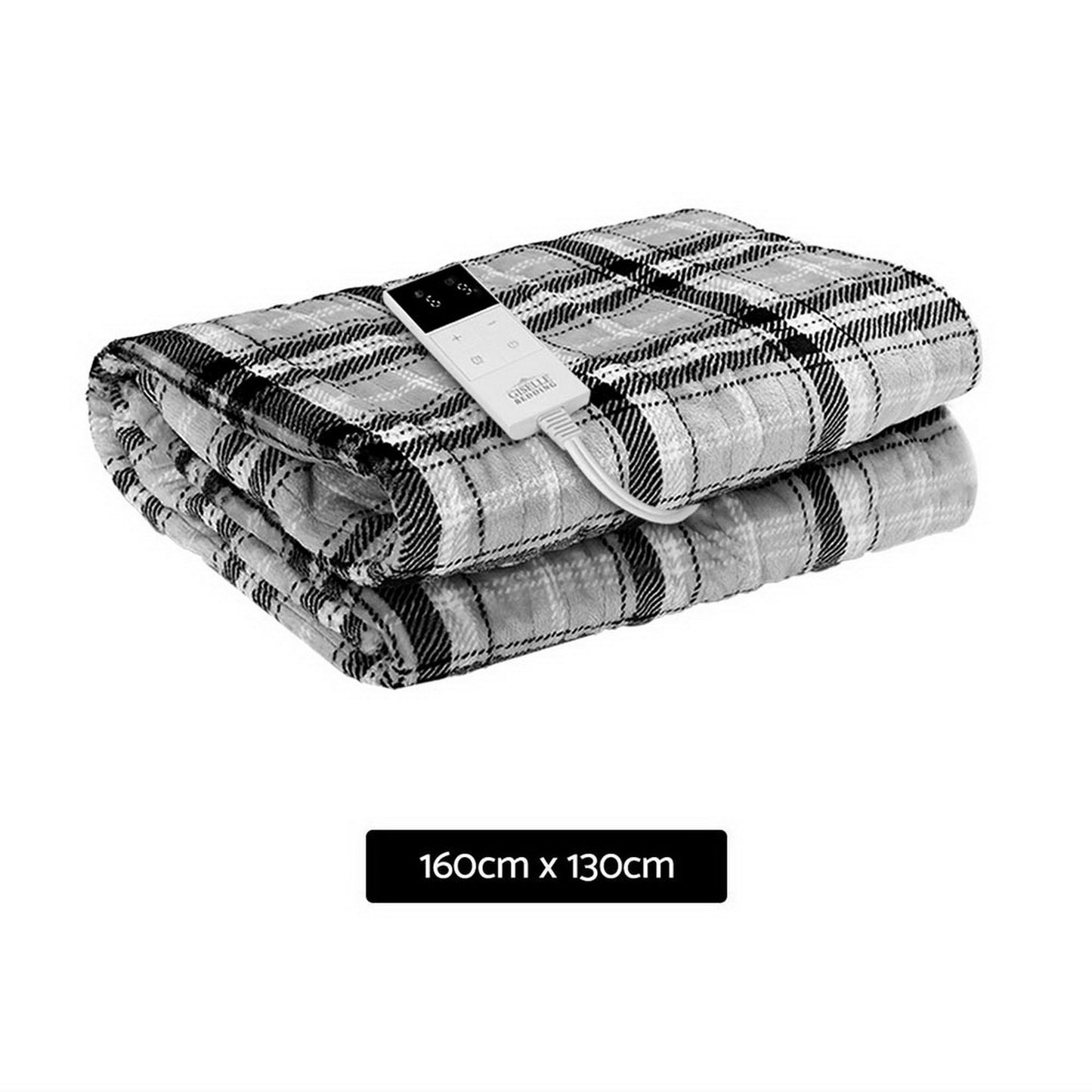 Electric Throw Rug – Washable Heated Flannel, Grey White Checkered