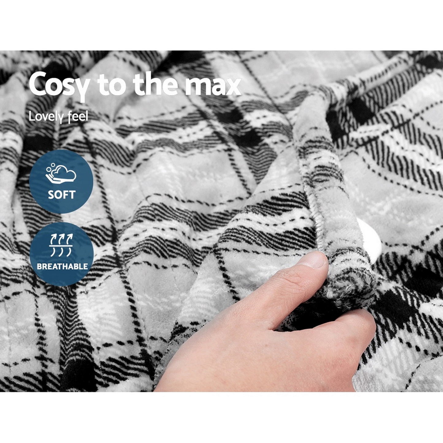 Electric Throw Rug – Washable Heated Flannel, Grey White Checkered