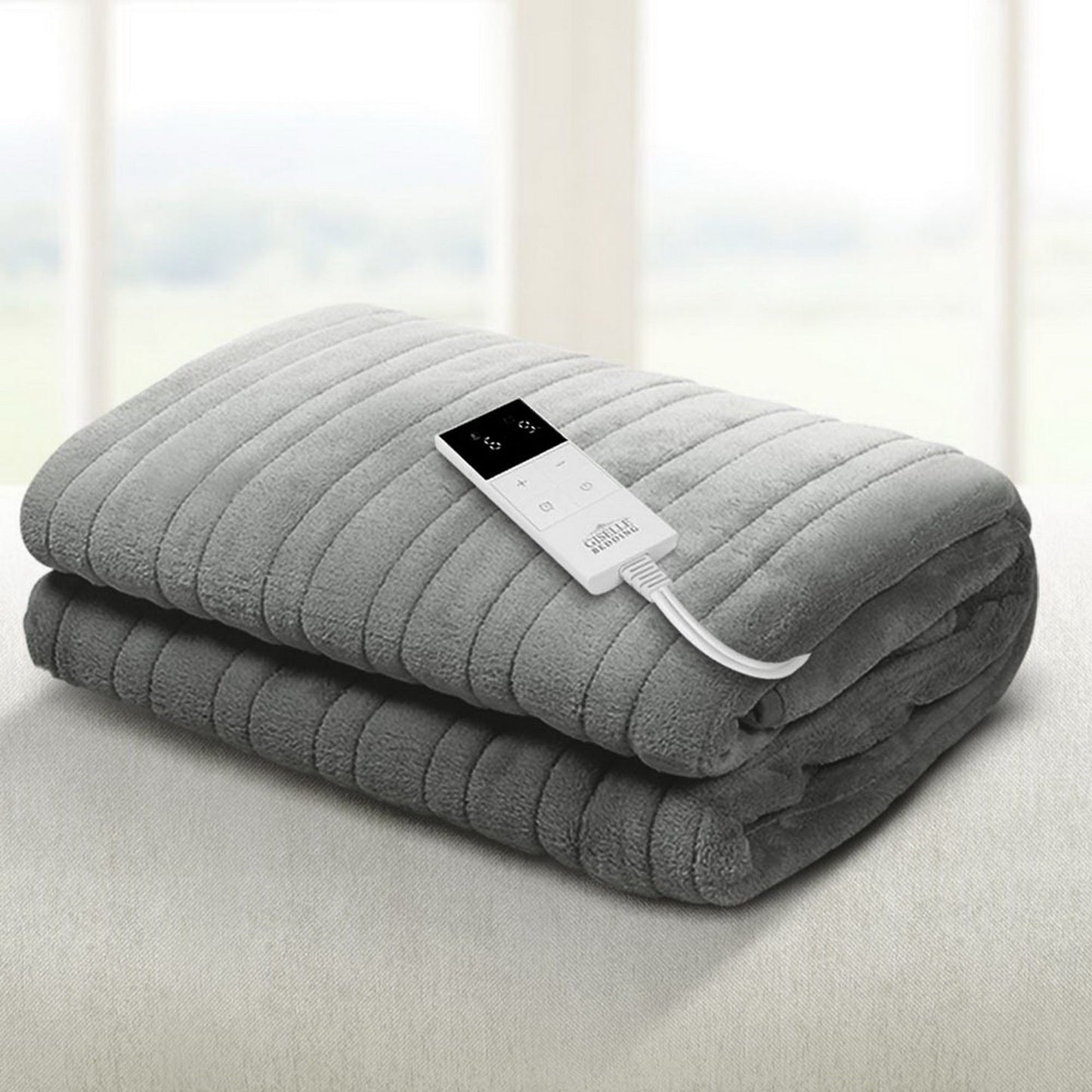 Heated Electric Throw Rug – Fleece, Silver, Washable