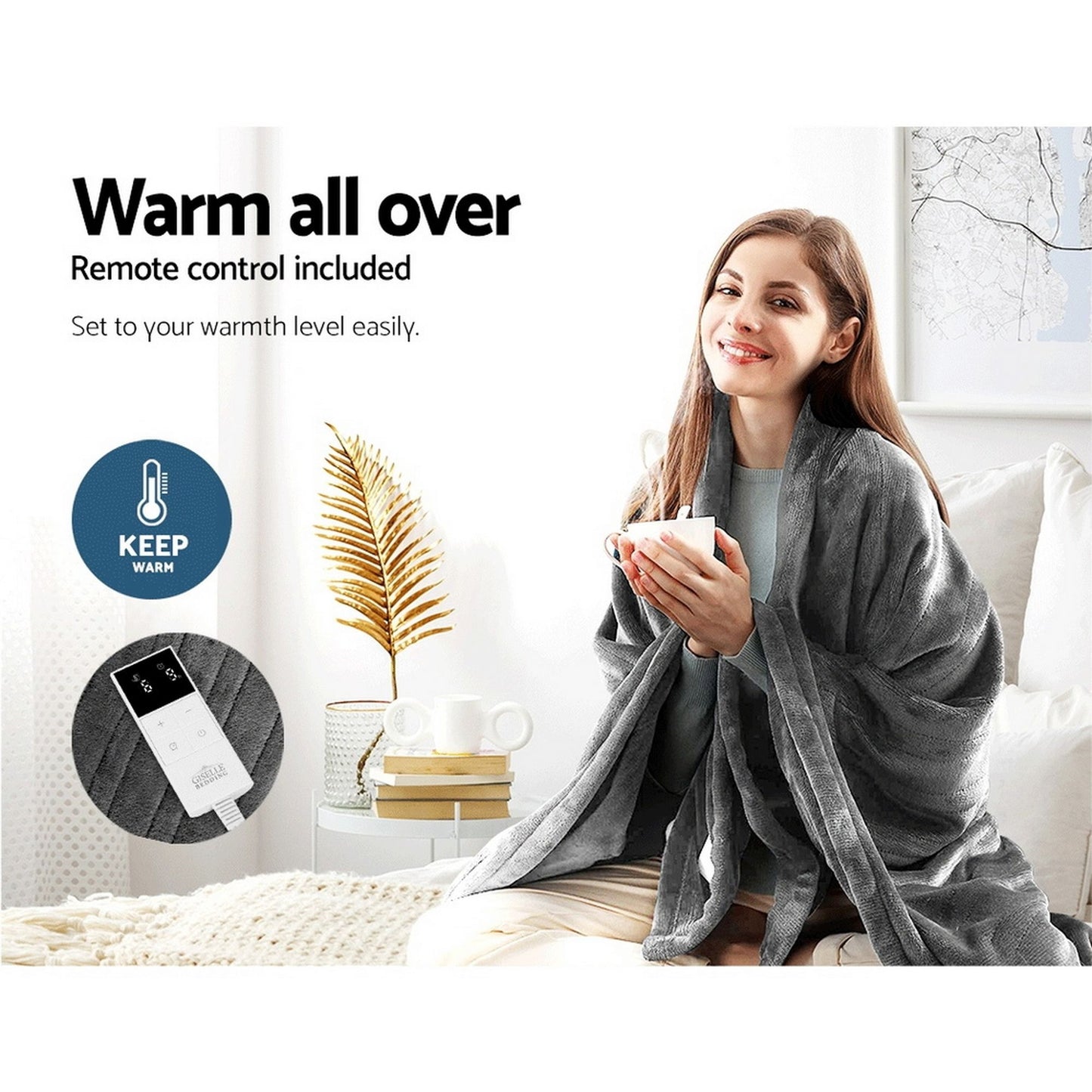 Heated Electric Throw Rug – Fleece, Silver, Washable