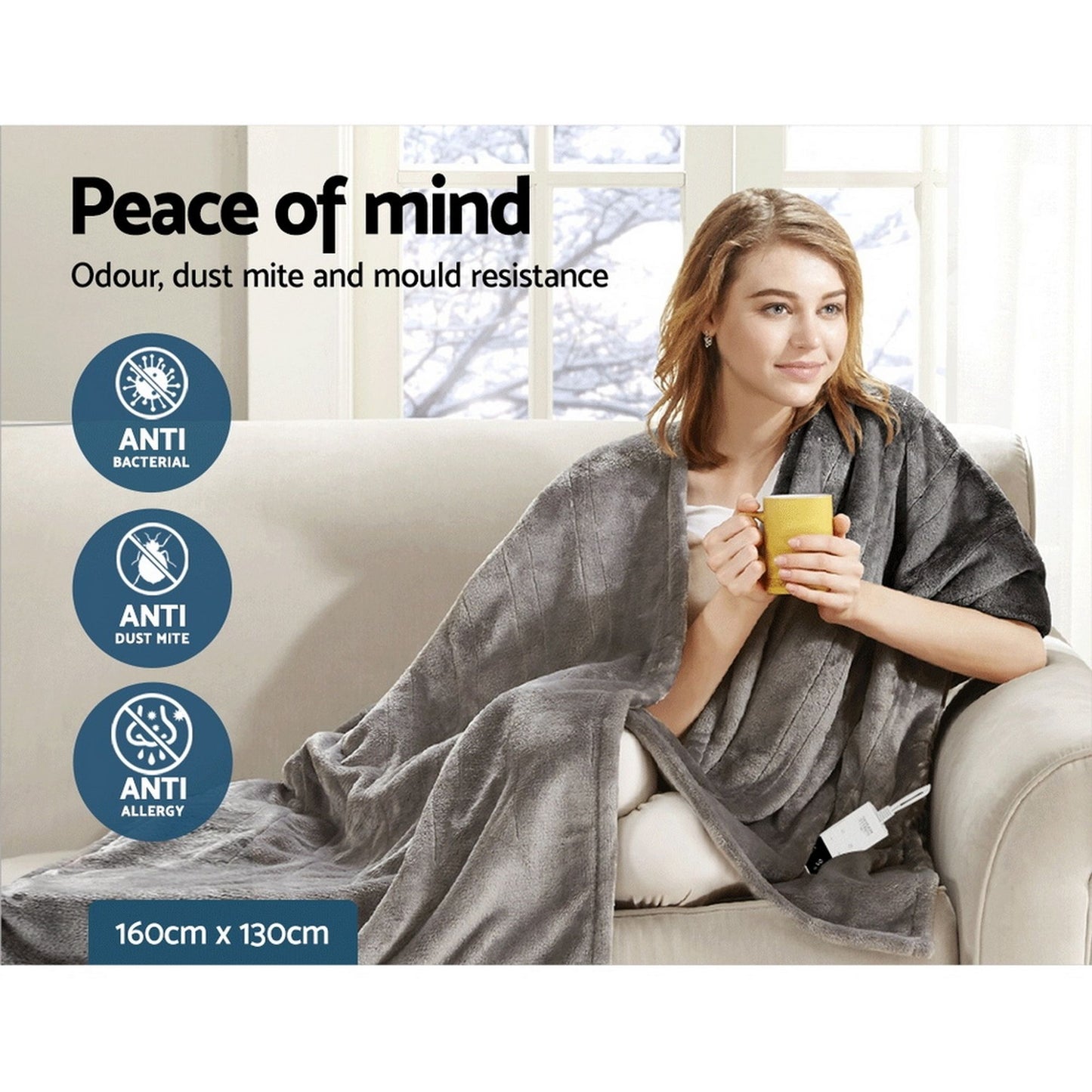 Heated Electric Throw Rug – Fleece, Silver, Washable
