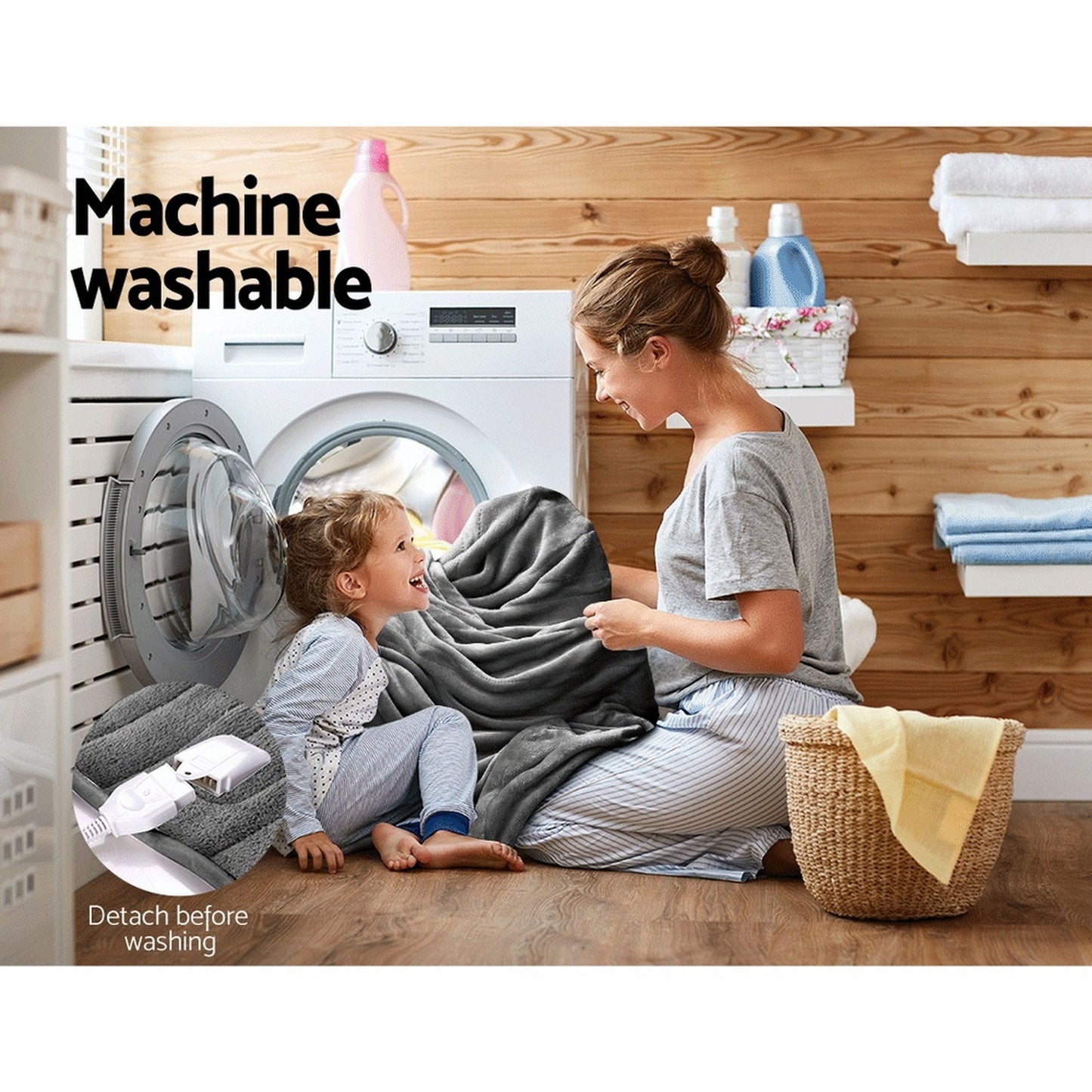 Heated Electric Throw Rug – Fleece, Silver, Washable