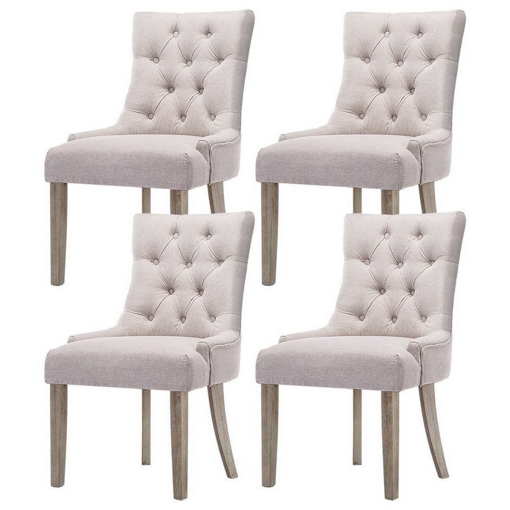 Cayes French Provincial Dining Chairs Set of 4 – Beige Linen Upholstery